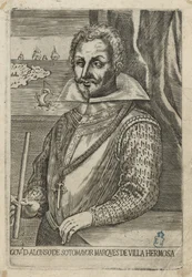 Alonso de Sotomayor, Gouverneur von Chile. Radierung und Kupferstich